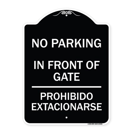 Signmission No Parking No Parking in Front of Gate Prohibido Estacionarse Alum Sign, 24" x 18", BW-1824-23665 A-DES-BW-1824-23665